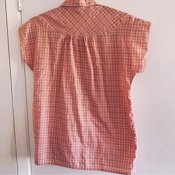 Size small vintage sherbet plaid button up short sleeved blouse - Picture 2 of 4